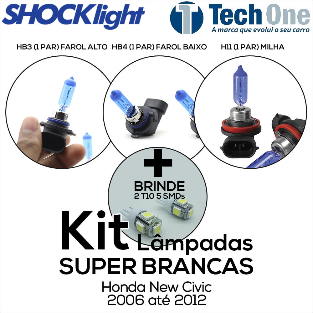 Kit Lâmpadas Super Brancas Honda New Civic 2006 ao 2012