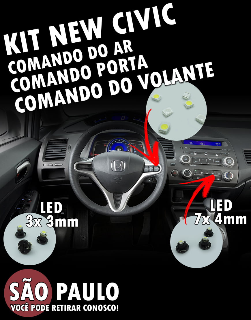 KIT LED NEW CIVIC COMANDO DO AR VOLANTE E PORTA 2006 AO 2012 