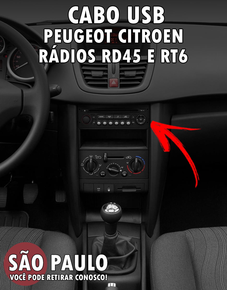 Cabo USB Peugeot Citroen Radios RD45 e RT6