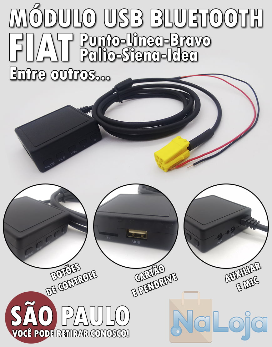 Modulo USB Bluetooth Fiat Punto Linea Bravo Palio Siena Idea entre outros