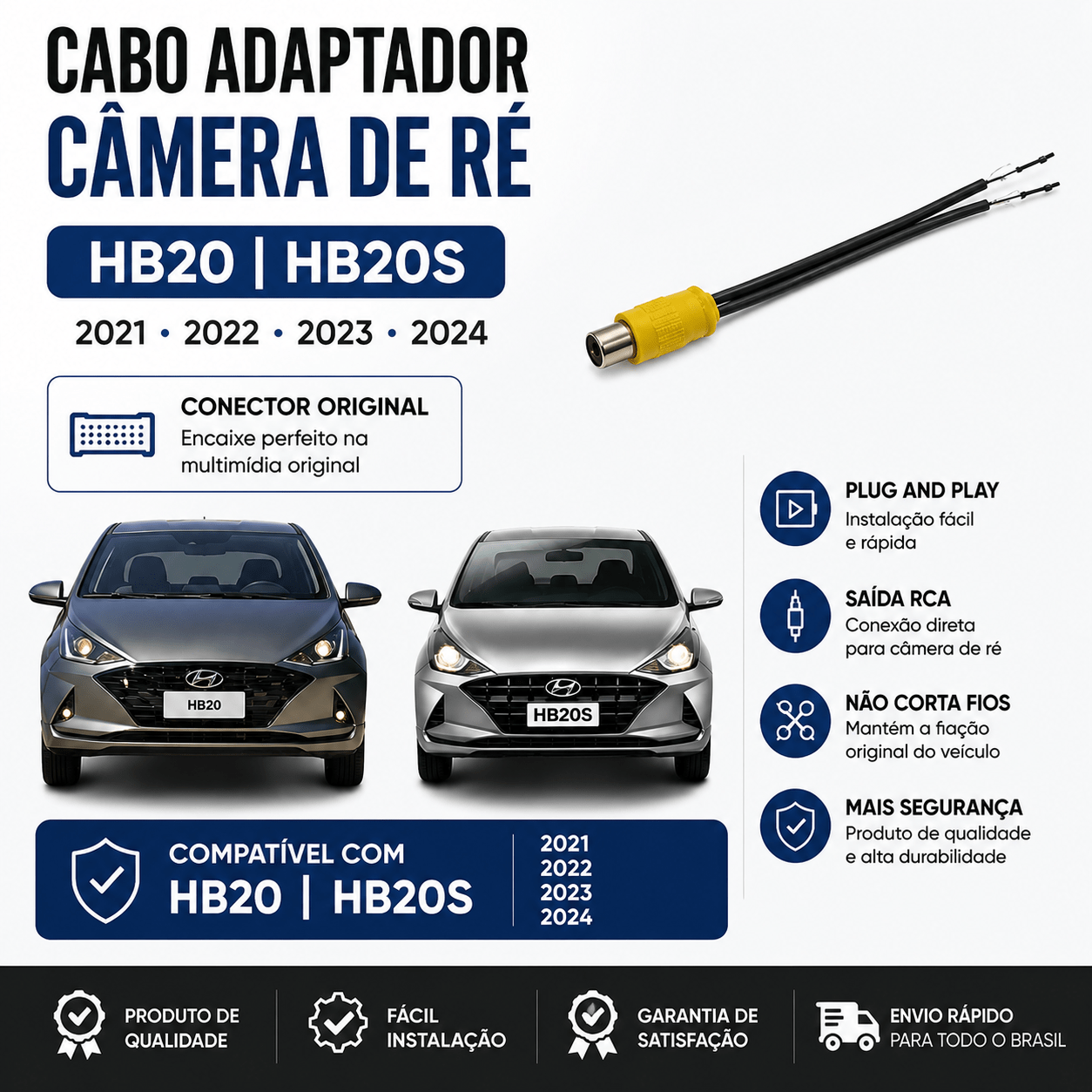 Cabo Adaptador Câmera De Ré Hb20 Hb20s 2021 2022 2023 2024