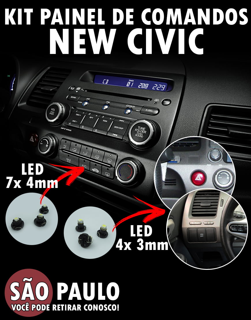 Kit Lâmpadas Painel De Comandos New Civic Led 4x 3mm e 7x 4mm
