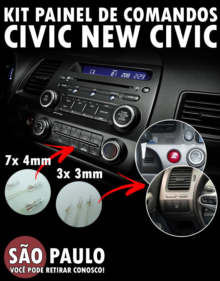 Kit Lâmpadas Painel De Comandos New Civic 3x 3mm e 7x 4mm