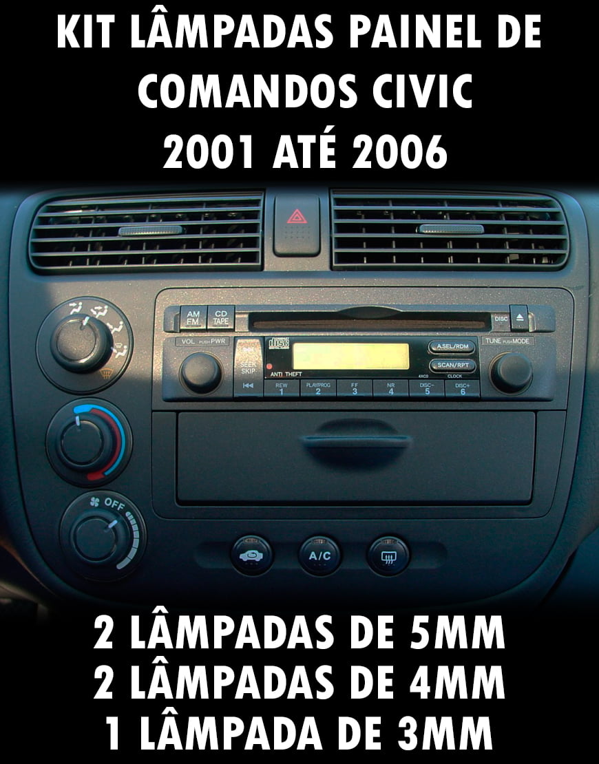 Kit Painel Civic 2001 Ao 2006 Lampadas 5mm 4mm E 3mm