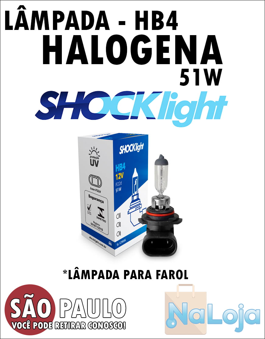 Lampada para Farol Halogena HB4 51w Shocklight