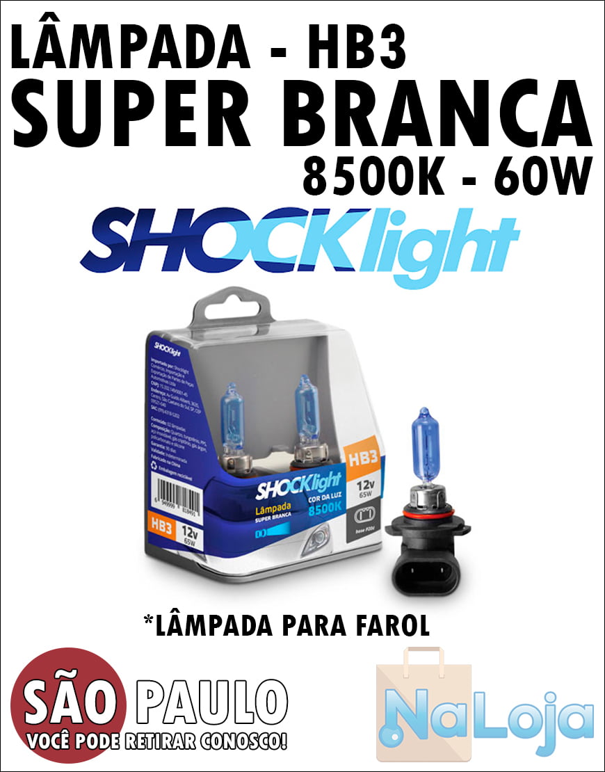 Lampada para Farol Super Branca HB3 60w Shocklight