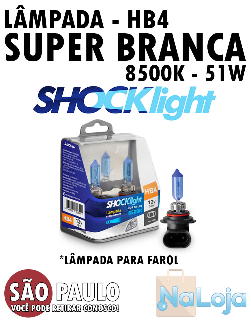 Lampada para Farol Super Branca HB4 51w Shocklight