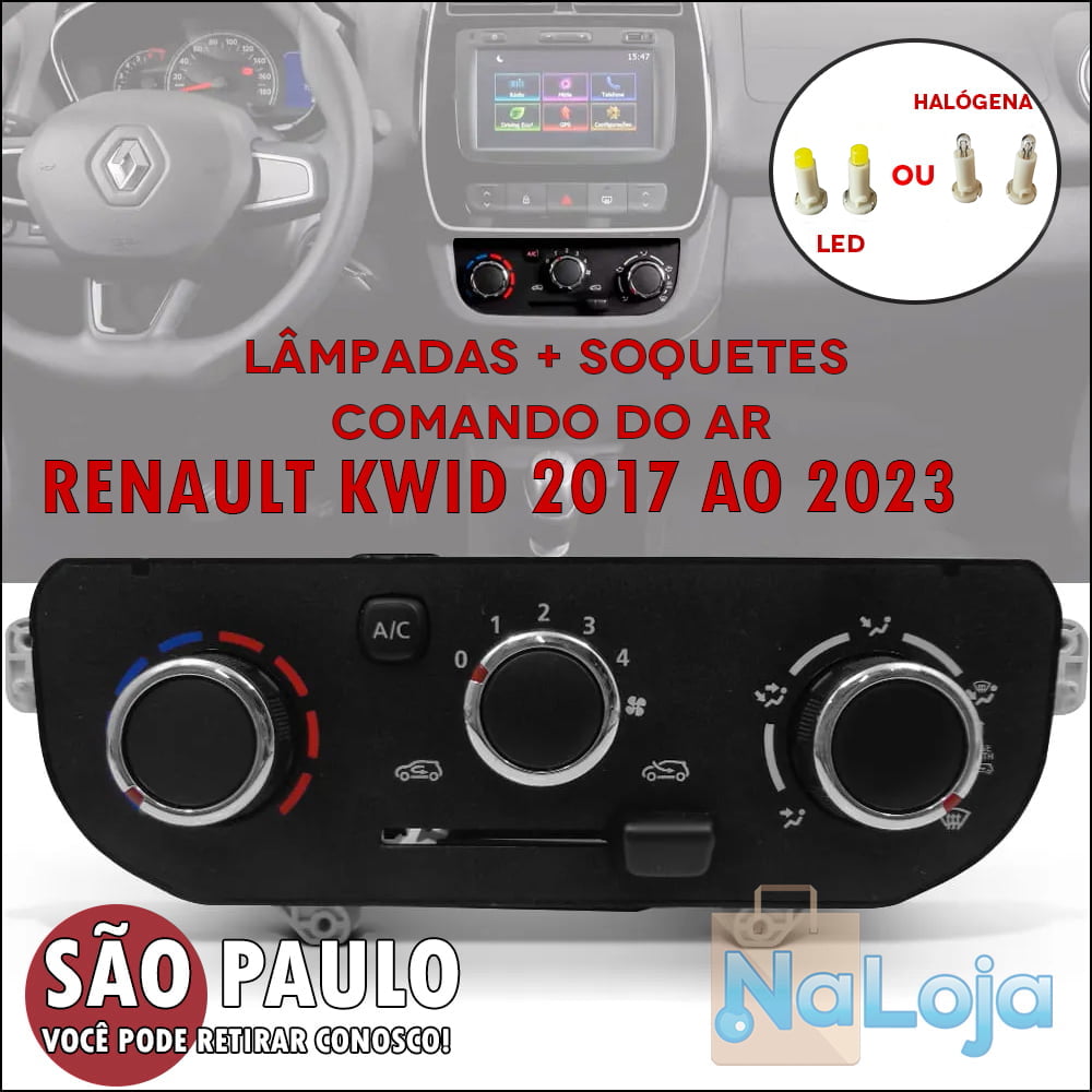 2x Lâmpadas e Soquetes Comando Ar Renault Kwid 2017 ao 2023