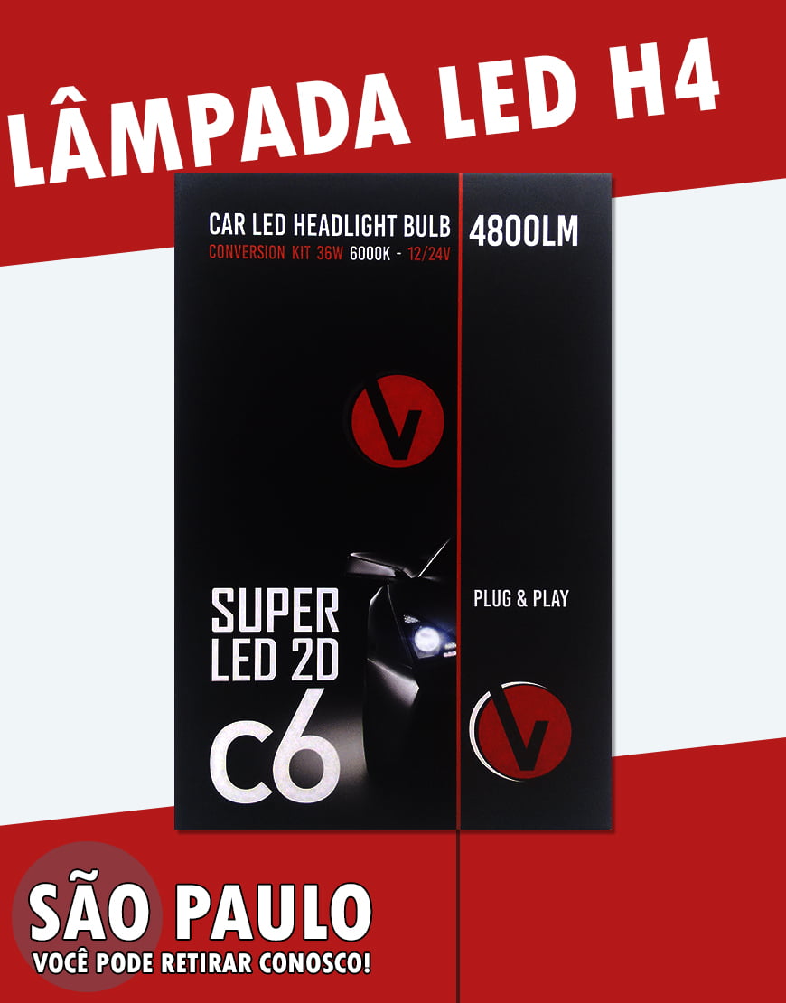 LAMPADA LED H4 6000K 4800LM C6 2D