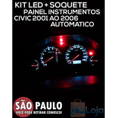 Kit Lâmpadas Led e Soquetes Painel De Instrumentos Civic 2001 Ao 2006