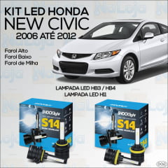 Kit LED New Civic 2006 ao 2012 Farol Alto Baixo e Milha
