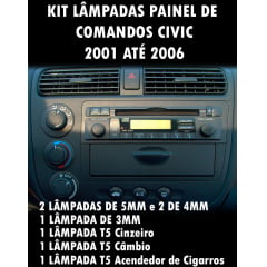 Kit Painel Civic 2001 Ao 2006 Lampadas 5mm 4mm 3mm e T5 12v
