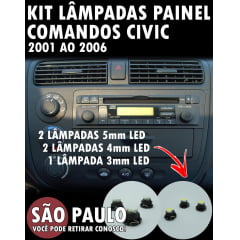 Kit Painel Civic 2001 Ao 2006 Lampadas 5mm 4mm E 3mm Led